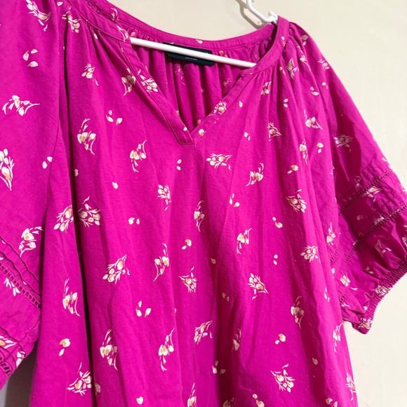 Lane Bryant Pink Floral Shirt Womens 14/16 V Neck Boho Cottage Garden - Picture 2 of 7